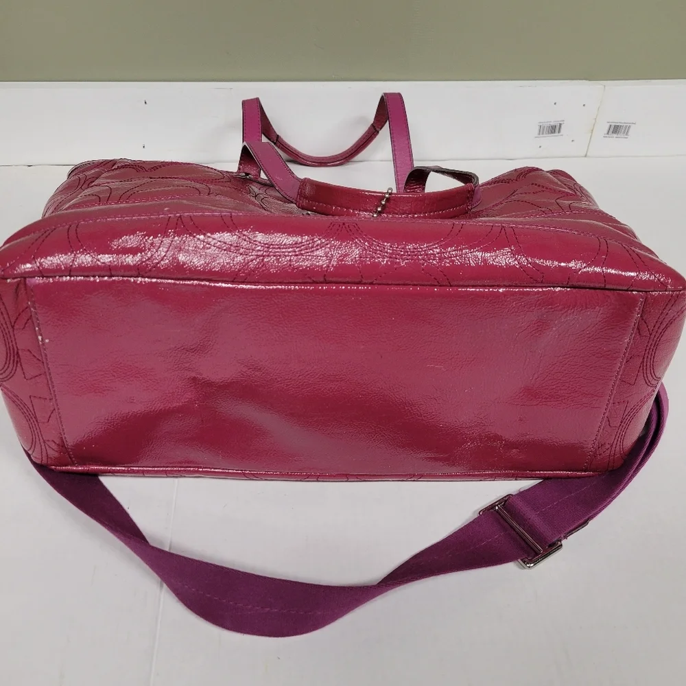 Vintage Y2k Coach Magenta Patent Leather Diaper Bag Baby Laptop Work Bag XL